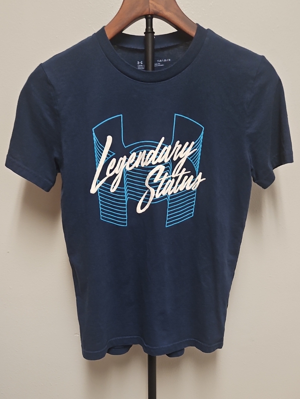 Under Armour Navy Tee with White & Light Blue Graphic